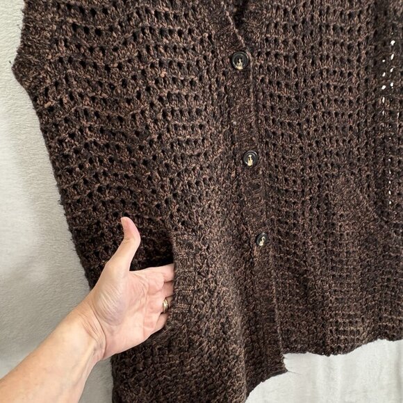 Anthropologie SANCTURARY Women Sweater Size L Brown Button Front Open Knit 54-3 - Picture 4 of 8